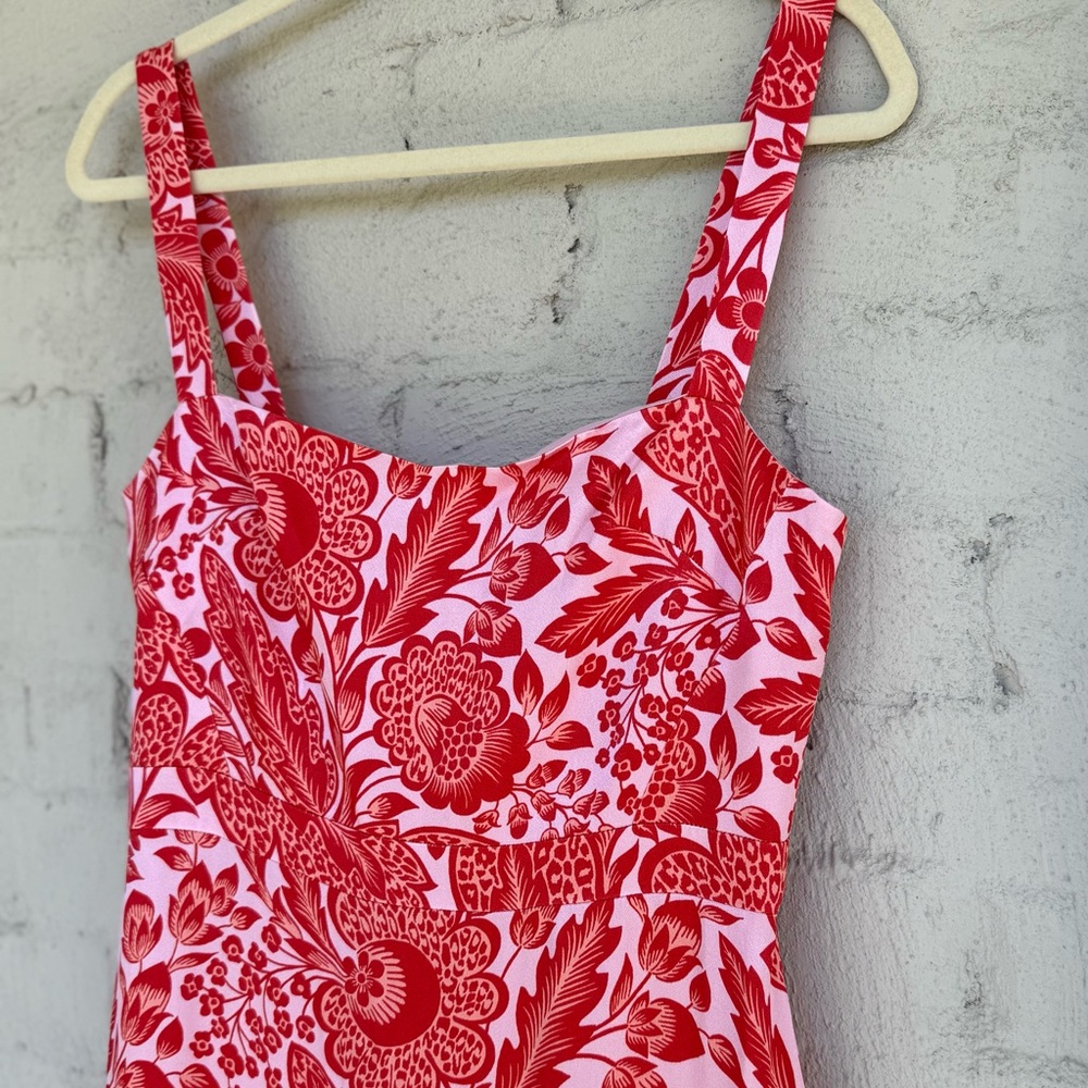 J.Crew Collection Coral Floral Luster Crepe Flare-Hem Dress Size 4 - Picture 7 of 14